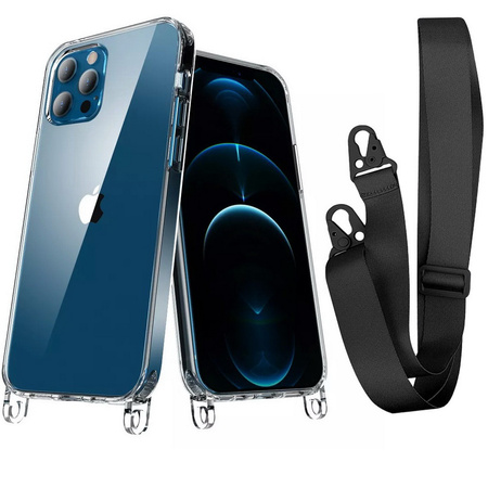 Crossbody Clear Hooks XL Strap etui z paskiem na szyję do iPhone 12 mini (Clear/Black)
