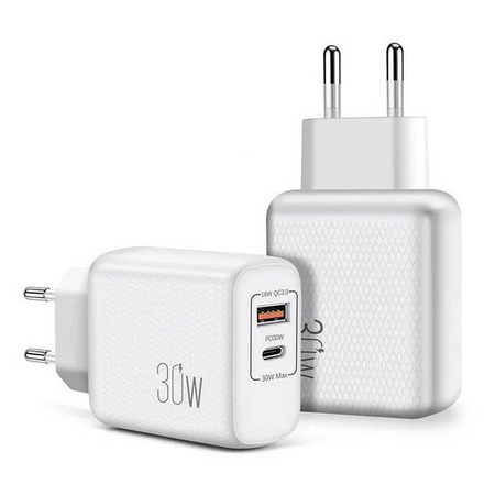Ładowarka sieciowa szybka 30W PD USB + USB-C Typ C (White)