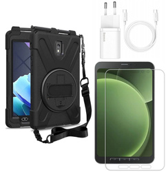 Zestaw D-Pro 360 Armor Strap Case etui pancerne z uchwytem na rękę i paskiem na ramię do Samsung Galaxy Tab Active 5 (X300/X306B) 2024 + szkło ochronne i ładowarka z kablem