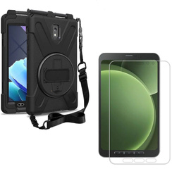 Zestaw D-Pro 360 Armor Strap Case etui pancerne z uchwytem na rękę i paskiem na ramię do Samsung Galaxy Tab Active 5 (X300/X306B) 2024 + szkło ochronne