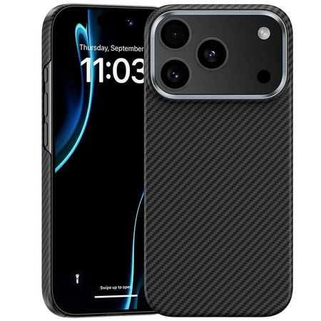 Etui D-Pro Carbon Kevlar® Air Slim Case 1500D MagSafe magnetyczna mocna cienka obudowa do Apple iPhone 17 Pro (Czarny)