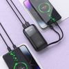 Power Bank D-Pro Dual Cable LED 2x kabel USB-C + Lightning szybkie ładowanie 22.5W QC 3.0 PD 10000mAh (Czarny)
