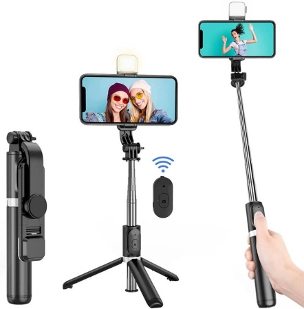 Zestaw lampa pierścieniowa LED Ring Fill + statyw tripod 130cm + mikrofon bezprzewodowy USB-C + Lightning + selfiestick z lampą LED 