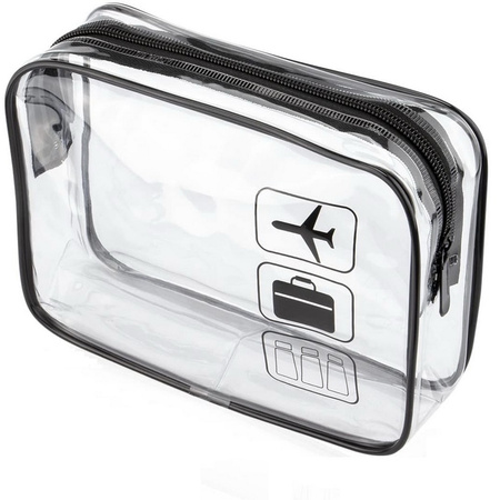 Zestaw kosmetyczka podróżna z certyfikatem TSA Approved 3-1-1 na płyny kosmetyki do samolotu bagażu podręcznego na lotnisko 1L (Czarny) + saszetka podróżna