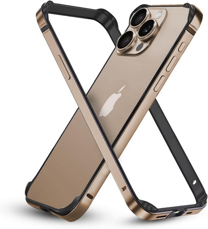 Etui D-Pro Bumper Metal+TPU ramka ochronna aluminium+guma do Apple iPhone 16 Pro (Desert Titanium / Złoty)