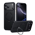 Etui D-Pro Stealth Carbon MagSafe Stand Case obudowa magnetyczna karbonowa magnes stojak podstawka do Apple iPhone 17 Pro Max (Czarny)