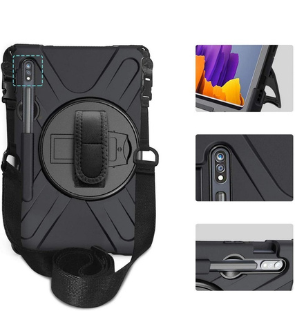 D-Pro 360 Armor Strap Case etui pancerne z uchwytem na rękę i paskiem na ramię do Samsung Galaxy Tab S7/S8/S9/S9 FE/S10 FE 11"