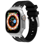 Pasek AP Steel+Silicone Band bransoleta opaska sportowa do Apple Watch 1/2/3/4/5/6/7/8/9/10/SE/Ultra 42/44/45/46/49mm (Czarny + Srebrny)