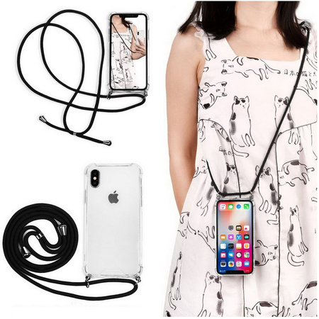 Etui D-Pro Crossbody TPU etui na sznurku z paskiem na ramię do iPhone XR (Czarny)