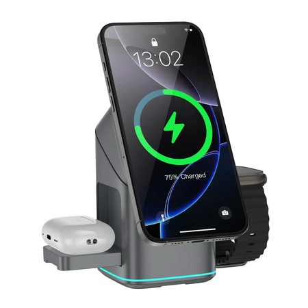 Ładowarka indukcyjna Qi2 MagSafe Auto Rotate Wireless Charger szybka bezprzewodowa magnetyczna stacja do ładowania Apple Watch / iPhone / AirPods (Czarny)
