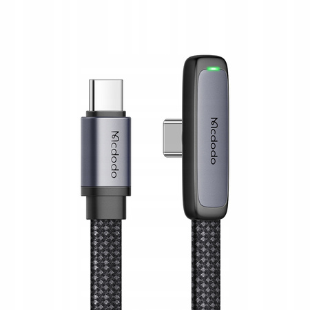 Kabel Mcdodo przewód kątowy 90° USB-C do USB-C Type-C do szybkiego ładowania PD 65W nylonowy oplot 180cm 1.8m (Czarny)