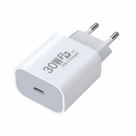 Ładowarka sieciowa zasilacz adapter USB-C 30W PD do szybkiego ładowania (Biała)