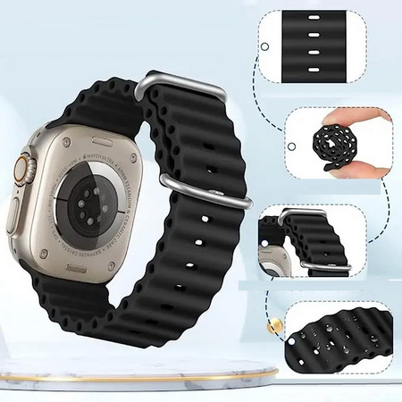 Pasek opaska sportowa D-Pro Ocean Loop do zegarka Apple Watch 4/5/6/7/8/9/10/11/SE/Ultra 1/2/3 44/45/49mm (Czarny)