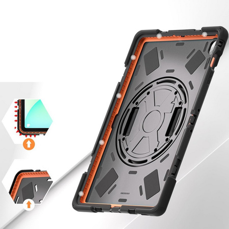 Etui D-Pro 360 Armor Strap Case obudowa pancerna z uchwytem na rękę i paskiem na ramię do Samsung Galaxy Tab S10 FE Plus 13.1" 2025 SM-X620/X626 (Czarny)