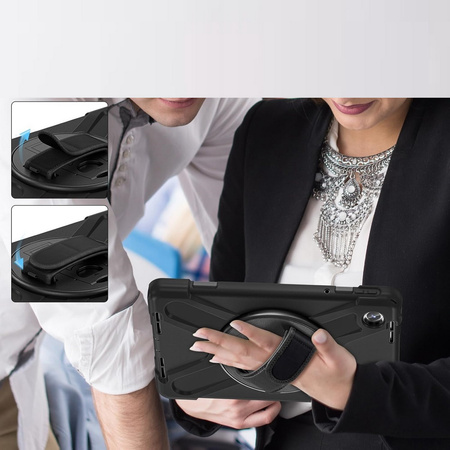 Etui D-Pro 360 Armor Strap Case obudowa pancerna z uchwytem na rękę i paskiem na ramię do Lenovo Tab M11 10.95" (TB-330FU/TB-330XU/ TB-330FC) / Lenovo Tab K11 2024 / Lenovo Xioxin Pad 2024 (Czarny)