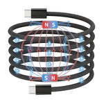Kabel przewód magnetyczny USB-C do USB-C Type-C do szybkiego ładowania PD 66W nylonowy oplot samozwijający do Apple iPad mini/Air/Pro iPhone 15/16/17/Pro/Plus/Max 100cm 1m (Czarny)