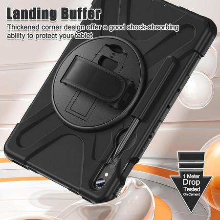 Etui D-Pro 360 Armor Strap Case obudowa pancerna z uchwytem na rękę i paskiem na ramię z wbudowaną folią na ekran do Samsung Galaxy Tab S10 FE 10.9" (SM-X520 / SM-X526) 2025
