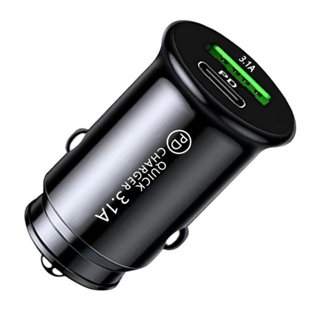 Ładowarka samochodowa NOX do zapalniczki szybka mocna dwa porty USB-A + USB-C 5V 3.1A (Czarna)