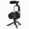 Zestaw Vlog Podcast YouTube do telefonu kamery aparatu lampa LED mikrofon uchwyt statyw pilot (Czarny) + adapter USB-C