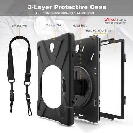 D-Pro 360 Armor Strap Case etui pancerne z uchwytem na rękę i paskiem na ramię Samsung Galaxy Tab S4 10.5 (T830/T835/T837) 2018