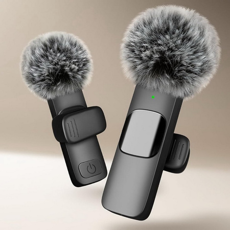 Mikrofon zewnętrzny krawatowy bezprzewodowy z odbiornikiem USB-C Typ-C + Adapter do Apple Lightning iPhone Android + DeadCat osłona przeciwwietrzna Vlog Podcast YouTube TikTok Stream Transmisja (2 szt.)