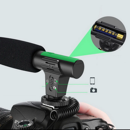 Zestaw Vlog Podcast YouTube do telefonu kamery aparatu lampa LED mikrofon uchwyt statyw pilot (Czarny) + adapter USB-C