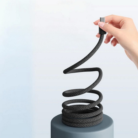 Kabel przewód magnetyczny USB-C do USB-C Type-C do szybkiego ładowania PD 66W nylonowy oplot samozwijający do Apple iPad mini/Air/Pro iPhone 15/16/17/Pro/Plus/Max 100cm 1m (Czarny)