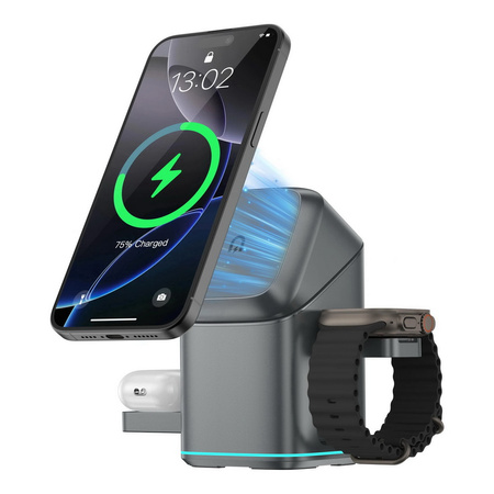 Ładowarka indukcyjna Qi2 MagSafe Auto Rotate Wireless Charger szybka bezprzewodowa magnetyczna stacja do ładowania Apple Watch / iPhone / AirPods (Czarny)