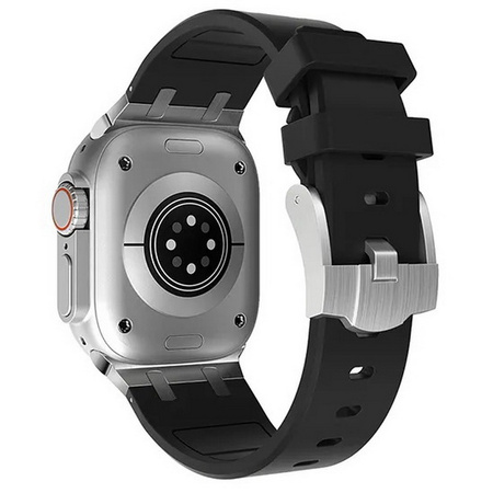 Pasek AP Steel+Silicone Band bransoleta opaska sportowa do Apple Watch 4/5/6/7/8/9/10/11/SE/Ultra 1/2/3 44/45/46/49mm (Czarny + Srebrny)