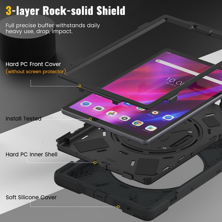 Etui D-Pro 360 Armor Strap Case obudowa pancerna z uchwytem na rękę i paskiem na ramię do  Lenovo Tab M10 Plus 2nd Gen. 10.3" (X606) / Lenovo Tab K10 10.3" (TB-X6C6) (Czarny)