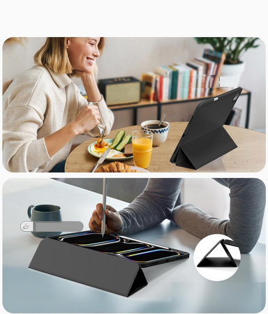 Etui D-Pro Smart Cover Case pokrowiec obudowa z klapką z uchwytem na rysik do Apple iPad Pro 11" 5 Gen. M4 (2024) / 6 Gen. M5 (2025) (Czarny)