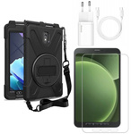 Zestaw D-Pro 360 Armor Strap Case etui pancerne z uchwytem na rękę i paskiem na ramię do Samsung Galaxy Tab Active 5 (X300/X306B) 2024 + szkło ochronne i ładowarka z kablem