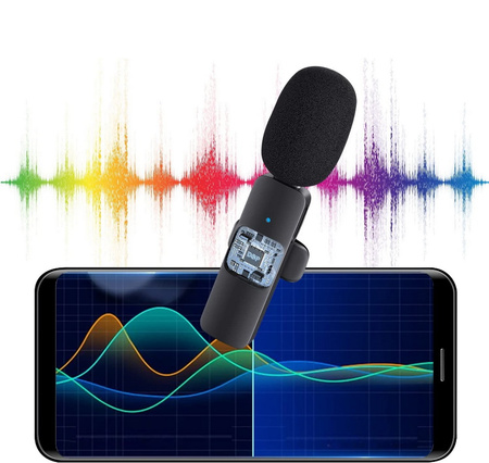 Mikrofon zewnętrzny krawatowy bezprzewodowy z odbiornikiem USB-C Typ-C + Adapter do Apple Lightning iPhone Android + DeadCat osłona przeciwwietrzna Vlog Podcast YouTube TikTok Stream Transmisja (2 szt.)