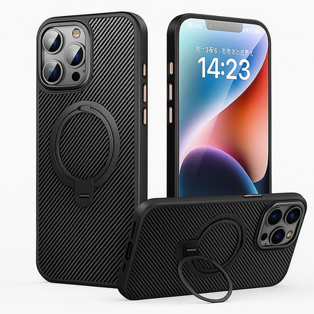 Etui D-Pro Stealth Carbon MagSafe Stand Case obudowa magnetyczna karbonowa magnes stojak podstawka do Apple iPhone 16 Pro (Czarny)