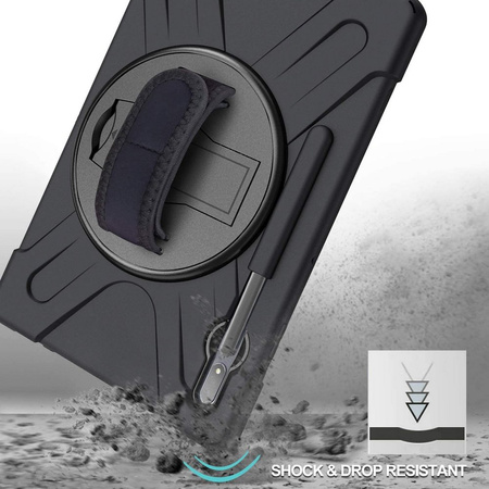 D-Pro 360 Armor Strap Case etui pancerne z uchwytem na rękę i paskiem na ramię do Samsung Galaxy Tab S7 2020 (SM-T870/T875/T878) / S8 2021 (SM-X706) / S9 2023 (SM-X710/X716/X718) / S9 FE (SM-X510/X516/X518) / S10 FE (SM-X520/X526)