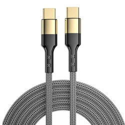 Kabel przewód USB-C do USB-C Type-C do szybkiego ładowania PD 100W nylonowy oplot 120cm 1,2m (Czarny / Złoty)