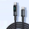 Kabel przewód USB-C do USB-C Type-C z wyświetlaczem LED do szybkiego ładowania PD 100W nylonowy oplot 200cm 2m (Czarny)