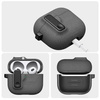 Etui D-Pro Suede Safe Anti-Lost Case bezpieczna zamykana obudowa zamszowa z metalowym karabińczykiem do Apple AirPods Pro 1/2 (Szary + Czarny breloczek)