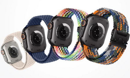 Pasek D-Pro Braid Nylon Band Parachute Buckle opaska nylonowa z metalowym zapięciem do Apple Watch 4/5/6/7/8/9/10/11/SE/Ultra 1/2/3 44/45/46/49mm (OMG Black Rainbow)