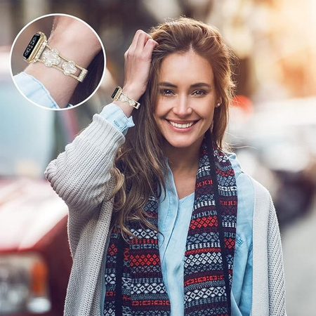 Bransoleta Glow VNC Clover Band  ozdobny pasek do Apple  Watch 4/5/6/7/8/9/10/11/SE 1/2/3 40/41/42mm (Złoty / Perłowy)