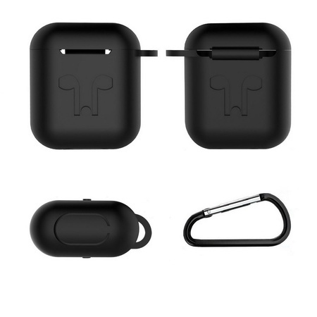 Etui D-Pro Silicone Case silikonowa obudowa z metalowym karabińczykiem do Apple Airpods 1/2 (Black)