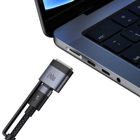 Kabel Mcdodo przewód zasilający magnetyczny 240W/140W USB-C/MagSafe3 do ładowania Apple MacBook Pro 14/16 Air 13/15 M2 M3 M4 200cm 2m (Czarny)