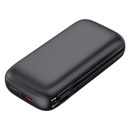 Power Bank D-Pro Dual Cable LED 2x kabel USB-C + Lightning szybkie ładowanie 22.5W QC 3.0 PD 10000mAh (Czarny)