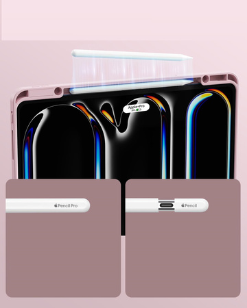 Etui D-Pro Smart Cover Case pokrowiec obudowa z klapką z uchwytem na rysik do Apple iPad Pro 11" 5 Gen. M4 (2024) / 6 Gen. M5 (2025) (Różowy)