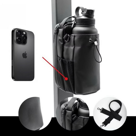 Zestaw: Butelka termiczna bidon ze stali nierdzewnej 30cm 0,95l 950ml + Torba magnetyczna (Czarny)