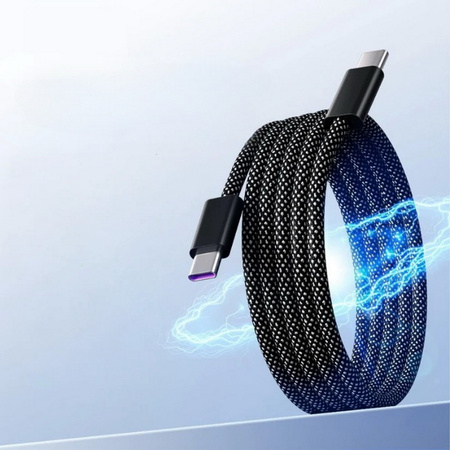 Kabel przewód magnetyczny USB-C do USB-C Type-C do szybkiego ładowania PD 66W nylonowy oplot samozwijający do Apple iPad mini/Air/Pro iPhone 15/16/17/Pro/Plus/Max 100cm 1m (Czarny)