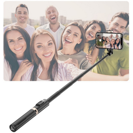 Selfie stick kijek do zdjęć tripod statyw pilot Bluetooth 73cm (Biały + złoty)