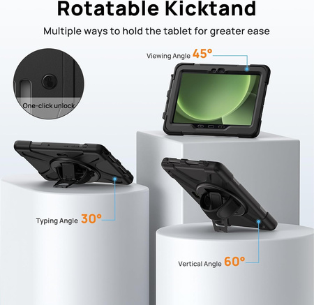 Etui D-Pro 360 Armor Strap Case obudowa pancerna z uchwytem na rękę i paskiem na ramię z wbudowaną folią na ekran do Samsung Galaxy Tab Active Pro 10.1 (T540/T545/T547) / Tab Active 4 Pro (T630/T636/T638) / Tab Active 5 Pro (X350/X356)