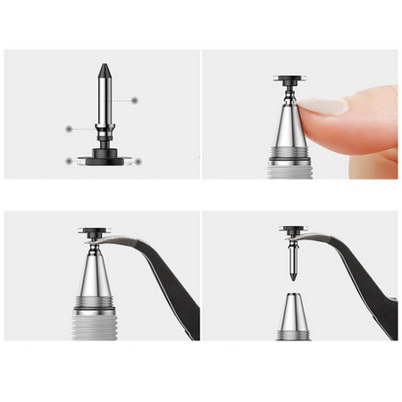 D-Pro Stylus Touch Pen rysik do ekranów dotykowych smartfon tablet 2w1 Stylus + Fiber Tip (Biały)