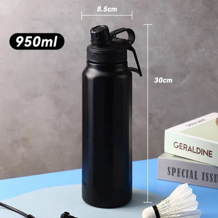 Zestaw: Butelka termiczna bidon ze stali nierdzewnej 30cm 0,95l 950ml + Torba magnetyczna (Czarny)